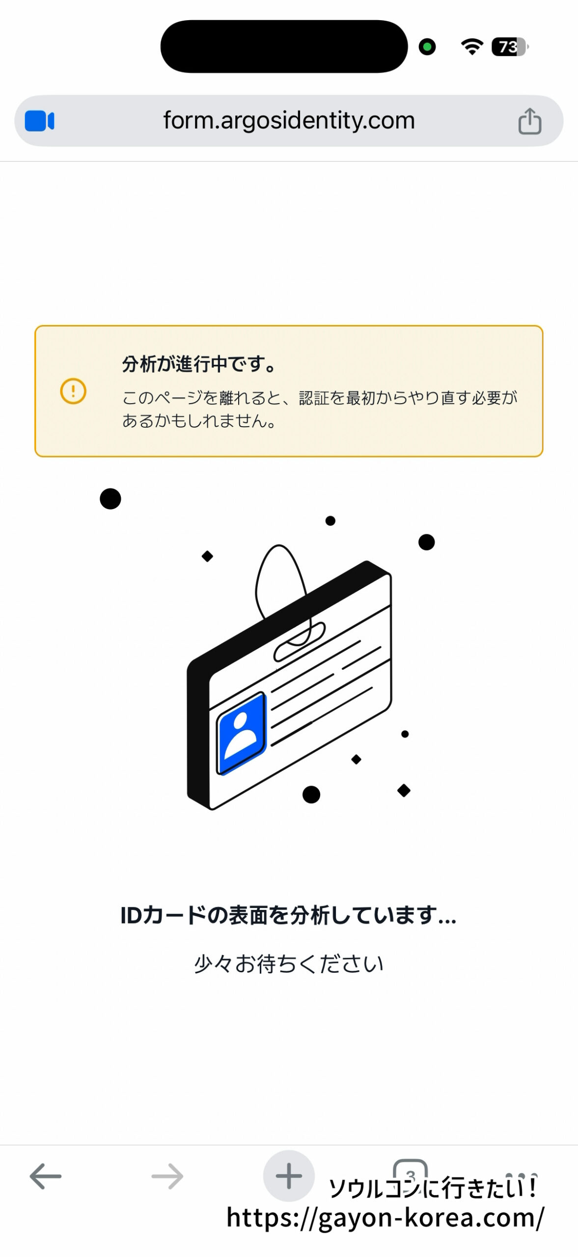 パスポート情報の分析中画面