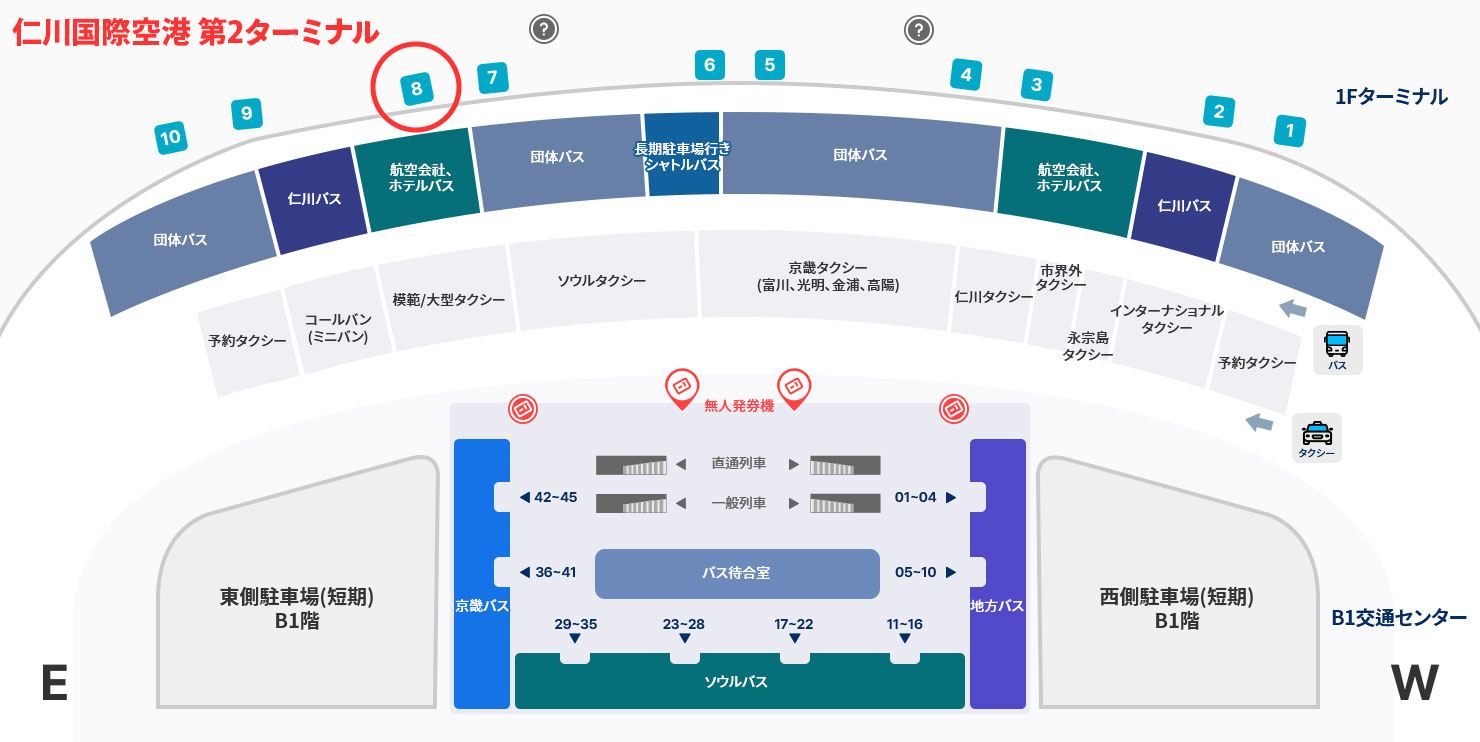 INSPIREシャトルバスー仁川国際空港第2ターミナルの乗り場