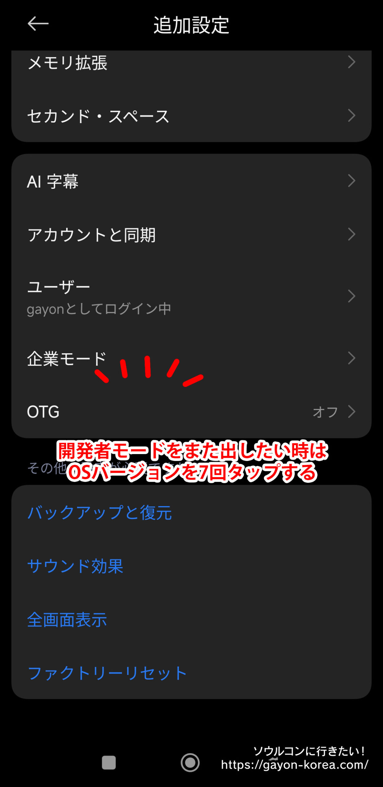 Android-開発者モードをオフにすると、追加設定から消えます