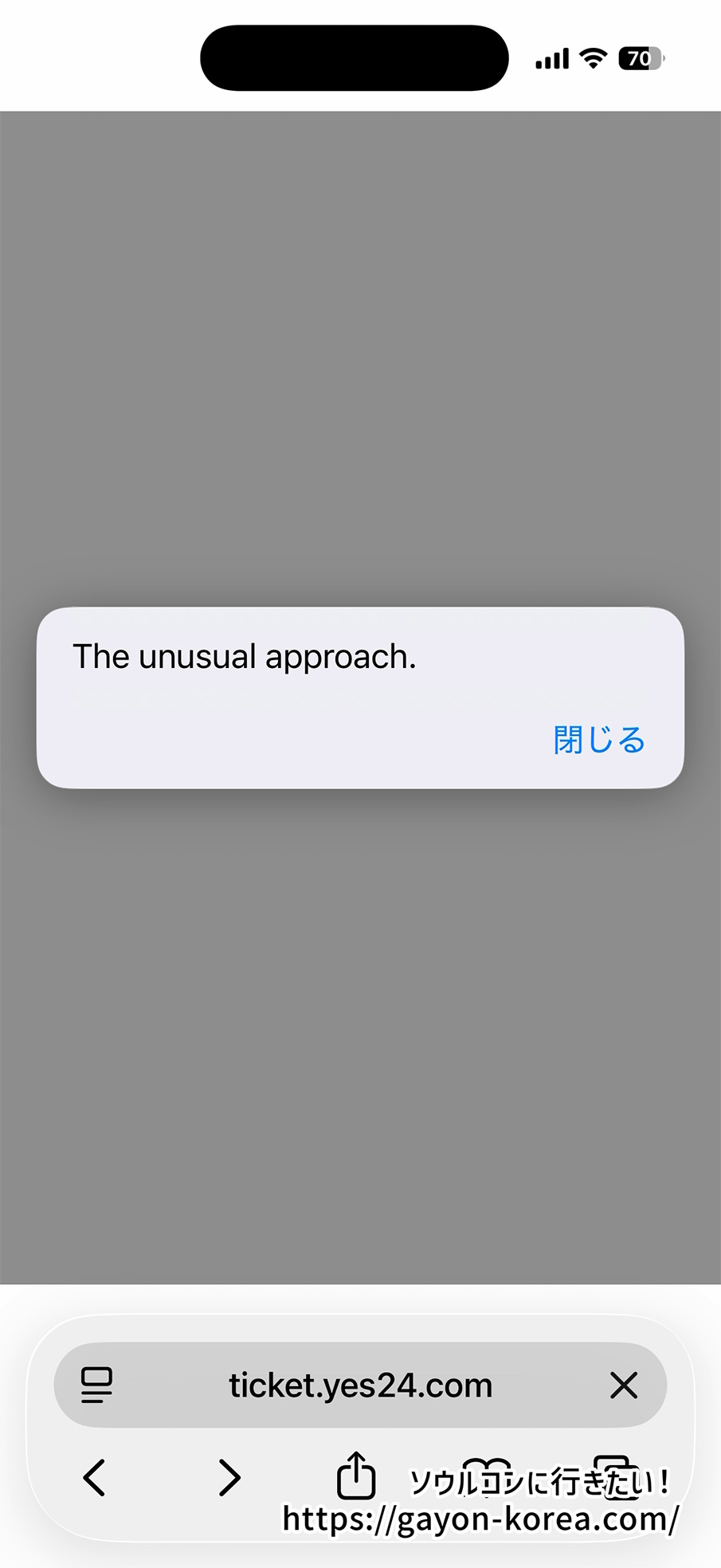 本人認証完了後:エラー画面「The unusual approach」